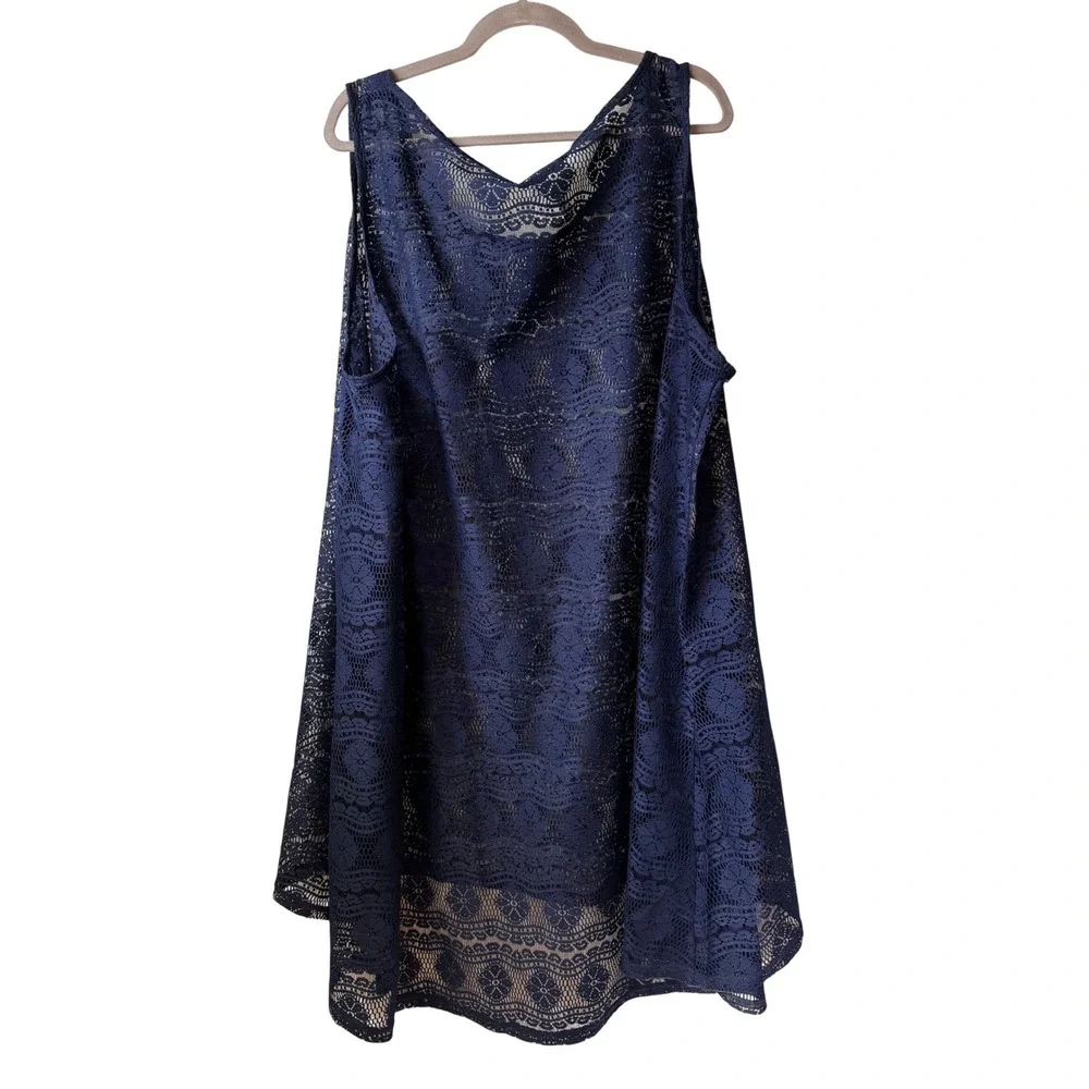 Profile by Gottex Navy Blue Lace Swim Cover Up Dress High‎ Low Hem NWT XL/XG